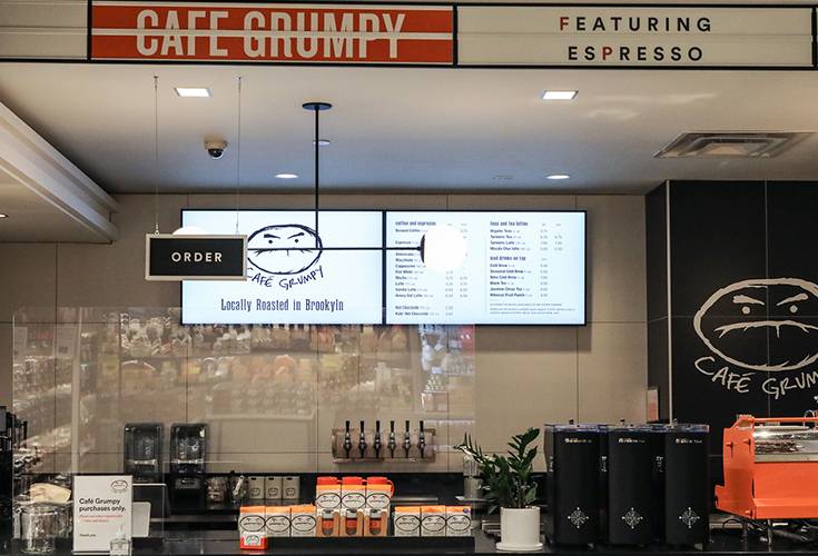 Interior of coffee shop Cafe Grumpy in Manhattan West.