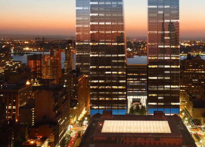 Aerial view of Manhattan West in NYC.